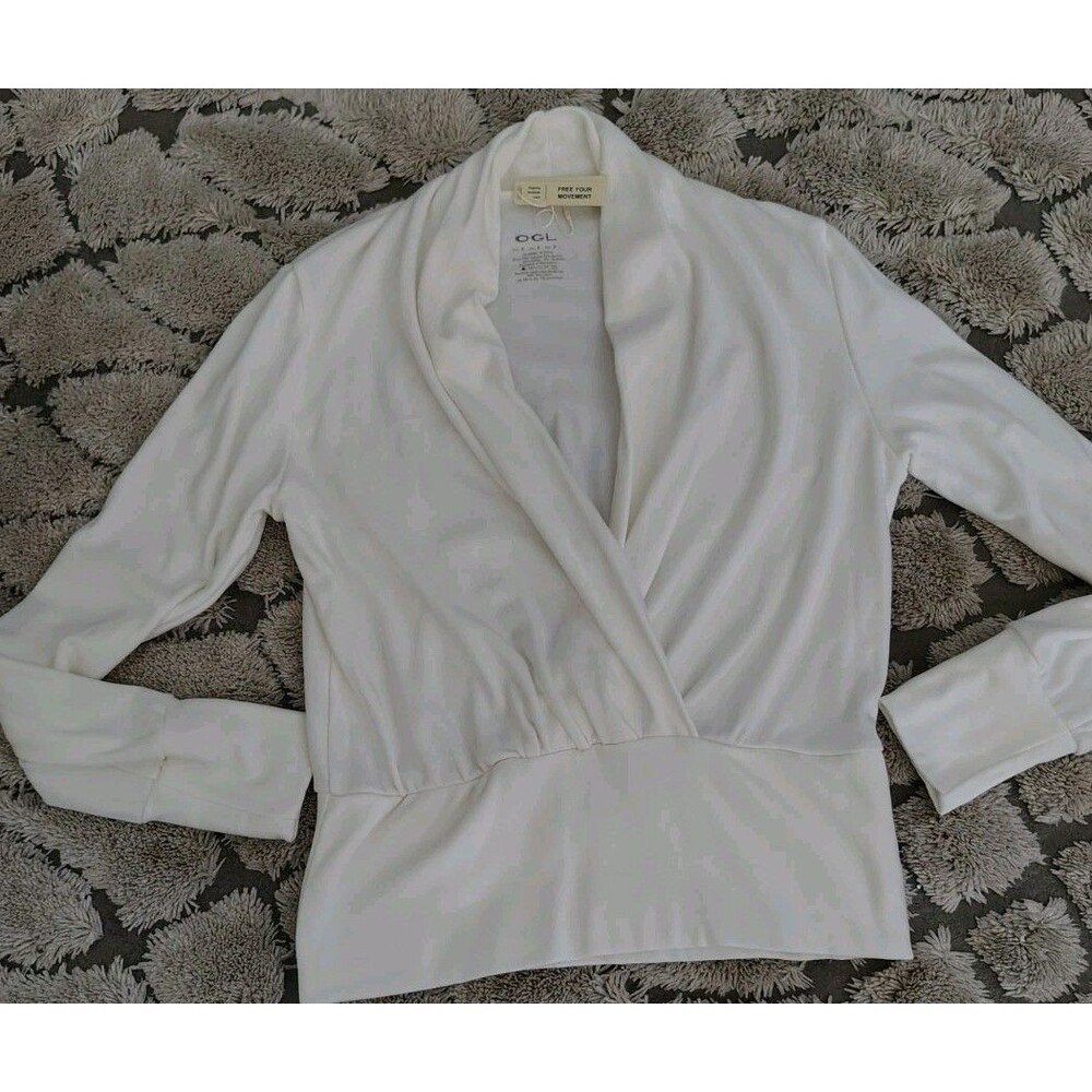 OGL Eco-Mousse Surplice Tuckable Draped V Neckline Long Sleeve Size M New - Picture 3 of 4
